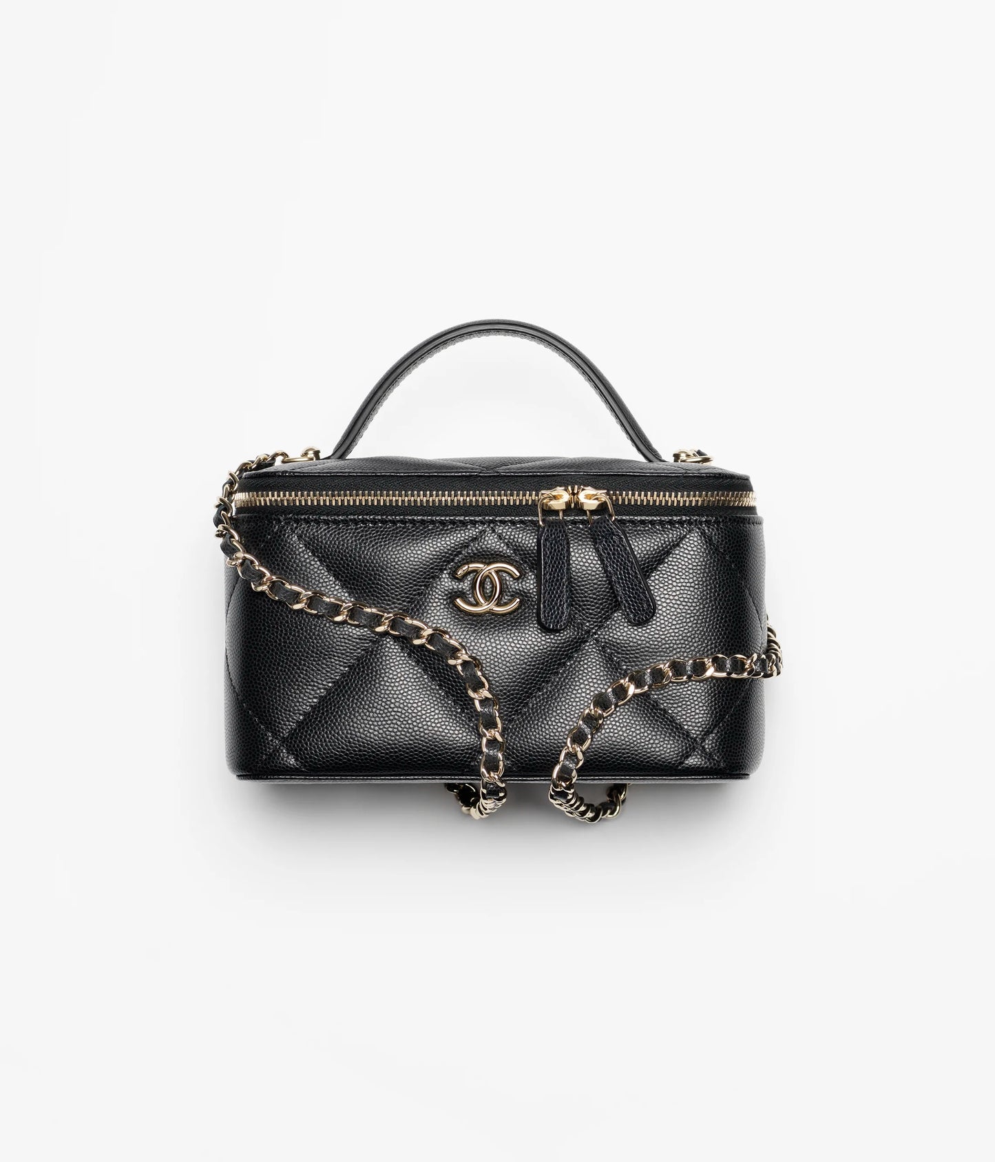 Chanel Long Vanity with chain Grained Shiny Calfskin & Gold-Tone Metal Black