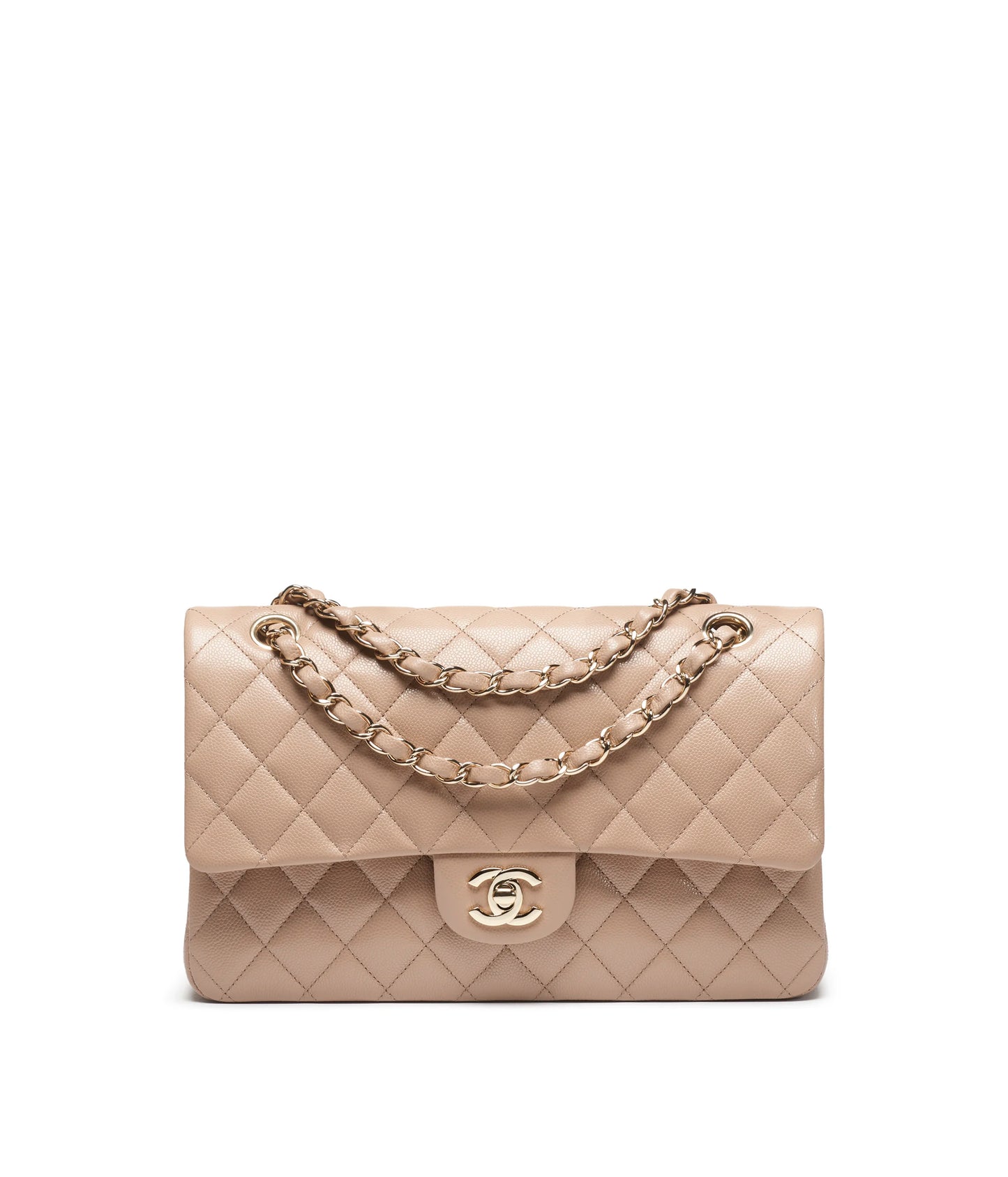 Chanel Classic 11.12 Handbag Lambskin Grained Shiny Calfskin & Gold-Tone Metal Dark Beige