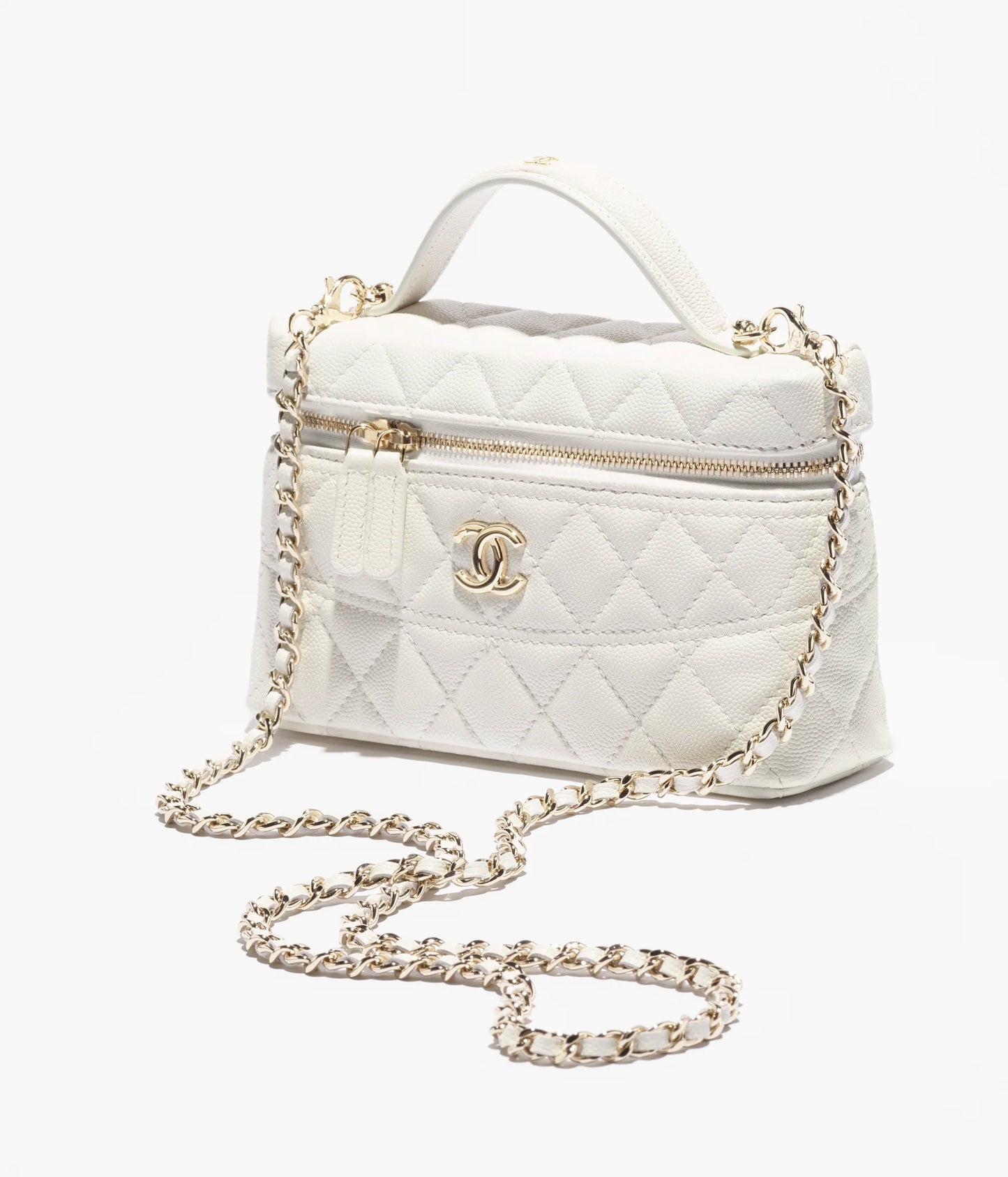 Chanel Long Vanity with chain Grained Shiny Calfskin & Gold-Tone Metal White