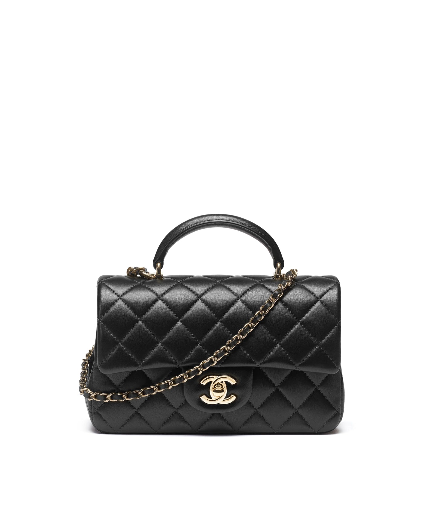 Chanel Mini Classic Handbag With Top Handle Lambskin Black