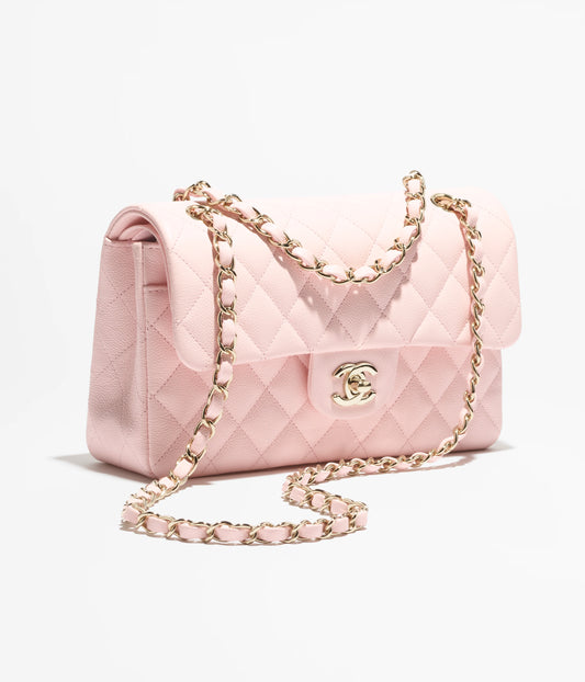 Chanel Small Classic Handbag Grained Shiny Calfskin & Gold-Tone Metal Light Pink