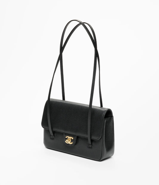 Chanel Small Flap Bag Shiny Grained Calfskin & Gold-Tone Metal  Black