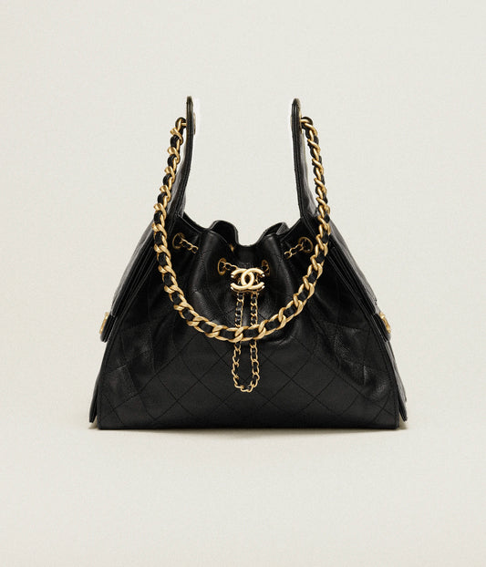 CHANEL 25 Small Handbag Grained Calfskin & Gold-Tone Metal Black