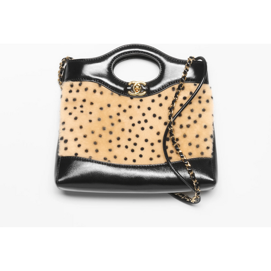 CHANEL 31 Mini Shopping Bag Lambskin & Gold-Tone Metal  Light Beige & Black