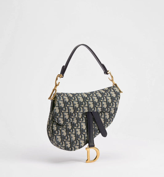 Dior Small Saddle Bag with Strap Blue Dior Oblique Jacquard