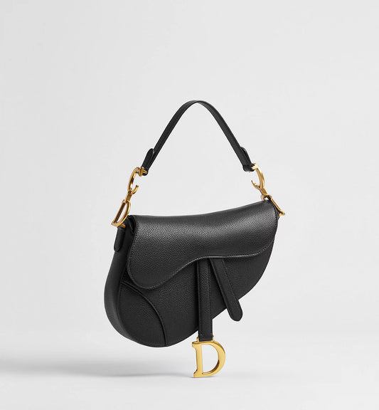 Dior Small Saddle Bag with Strap Black Grained Calfskin
