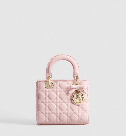 Small Lady Dior Bag with Strap Rose Soupir Cannage Lambskin
