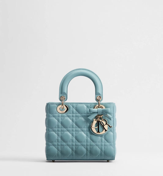 Small Lady Dior Bag with Strap Bleu Tourmaline Cannage Lambskin