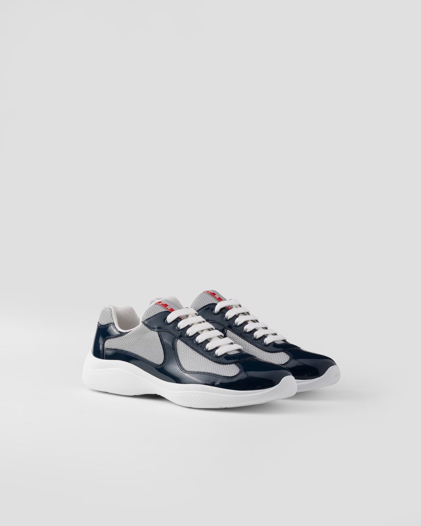 Patent leather and technical fabric Prada America's Cup sneakers Royal Blue/ Silver